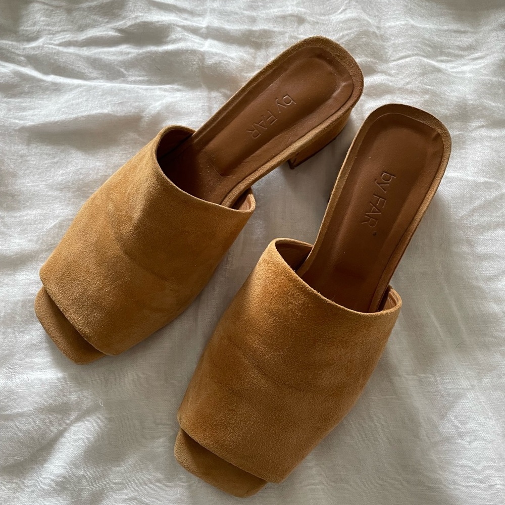 BY FAR Tan Suede Sandals